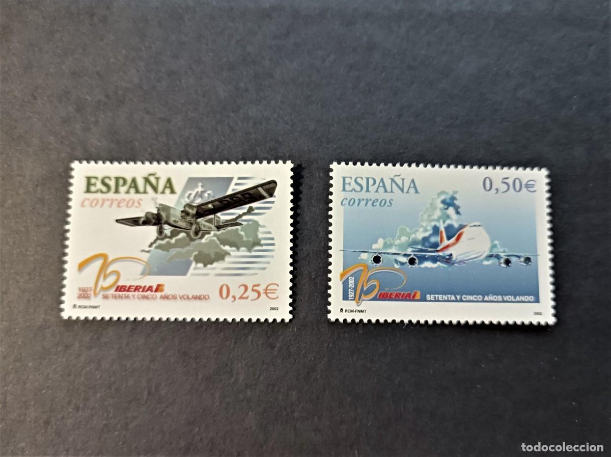Sellos: Sellos nuevos. 75 Aniv&ordm; Primer Vuelo de Iberia. Serie completa. 10 Junio 2002. Edifil 3907/08
