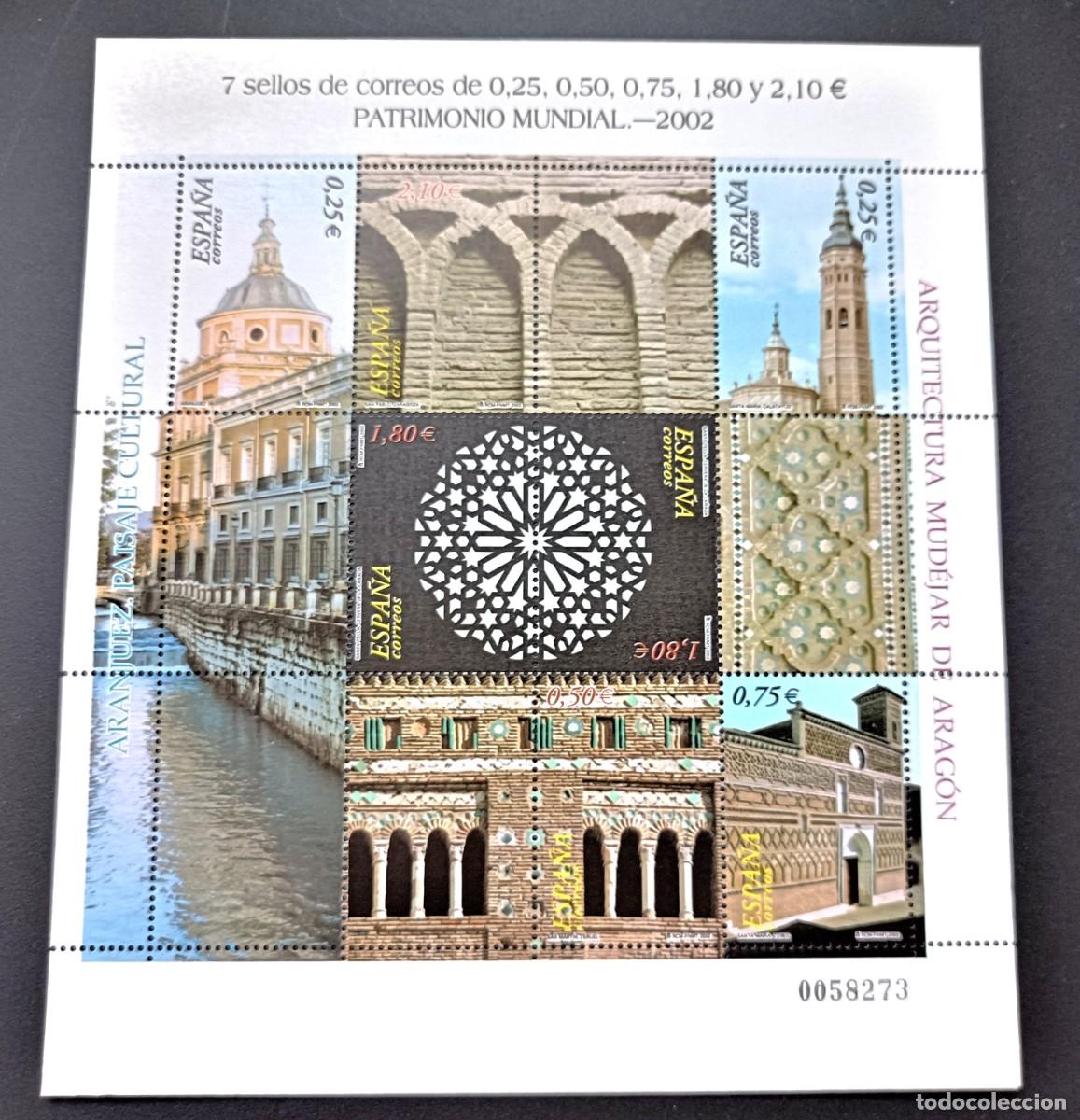Sellos: Sellos nuevon. Patrimonio Mundial. Aranjuez y Arag&oacute;n. 8 Noviembre 2002. Edifil MP. 80.