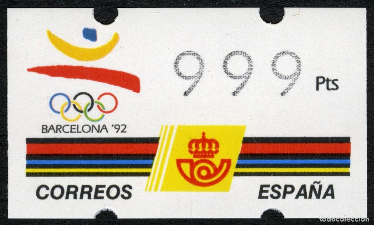 Sellos: ESPA&Ntilde;A 1992 &middot; ATM KL&Uuml;SSENDORF &middot; 999 PESETAS (3 D&Iacute;GITOS) RARO &middot; JUEGOS OL&Iacute;MPICOS BARCELONA '92 #A0032