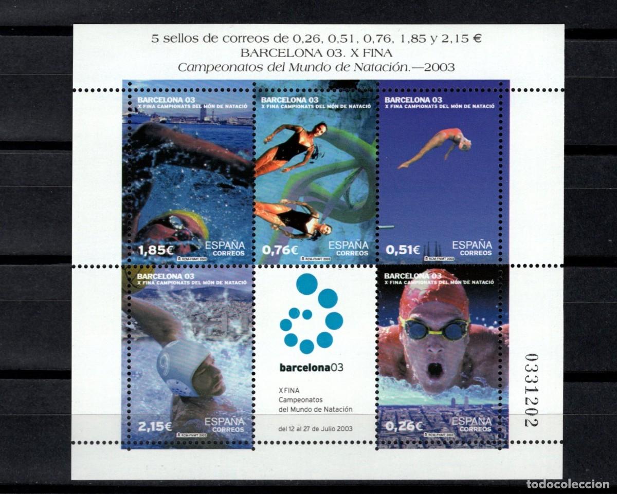 Sellos: Sello nuevo. X Campeonato del Mundo Nataci&oacute;n. 23 de Mayo de 2003. Edifil SH 3991.