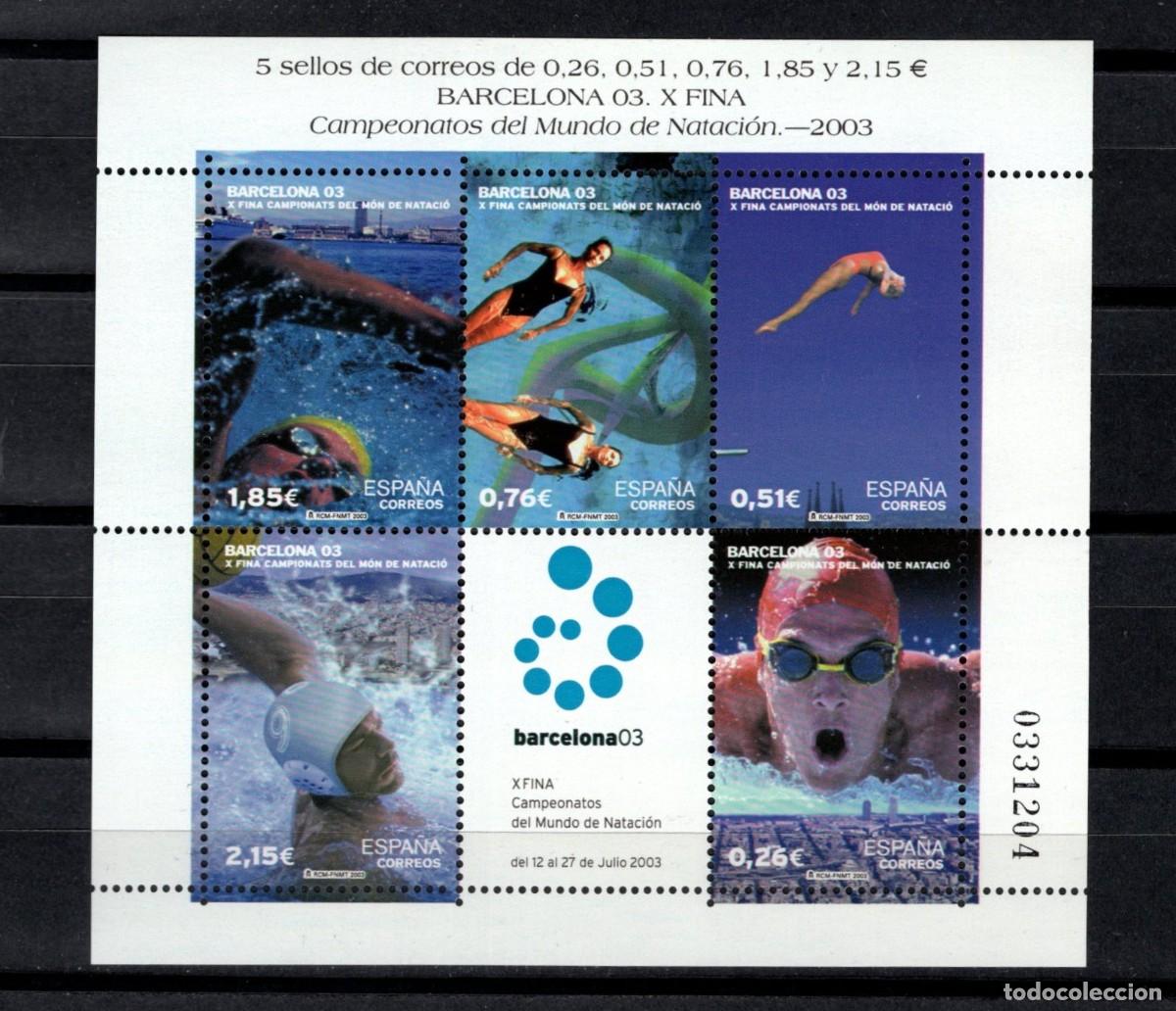 Sellos: Sello nuevo. X Campeonato del Mundo Nataci&oacute;n. 23 de Mayo de 2003. Edifil SH 3991.