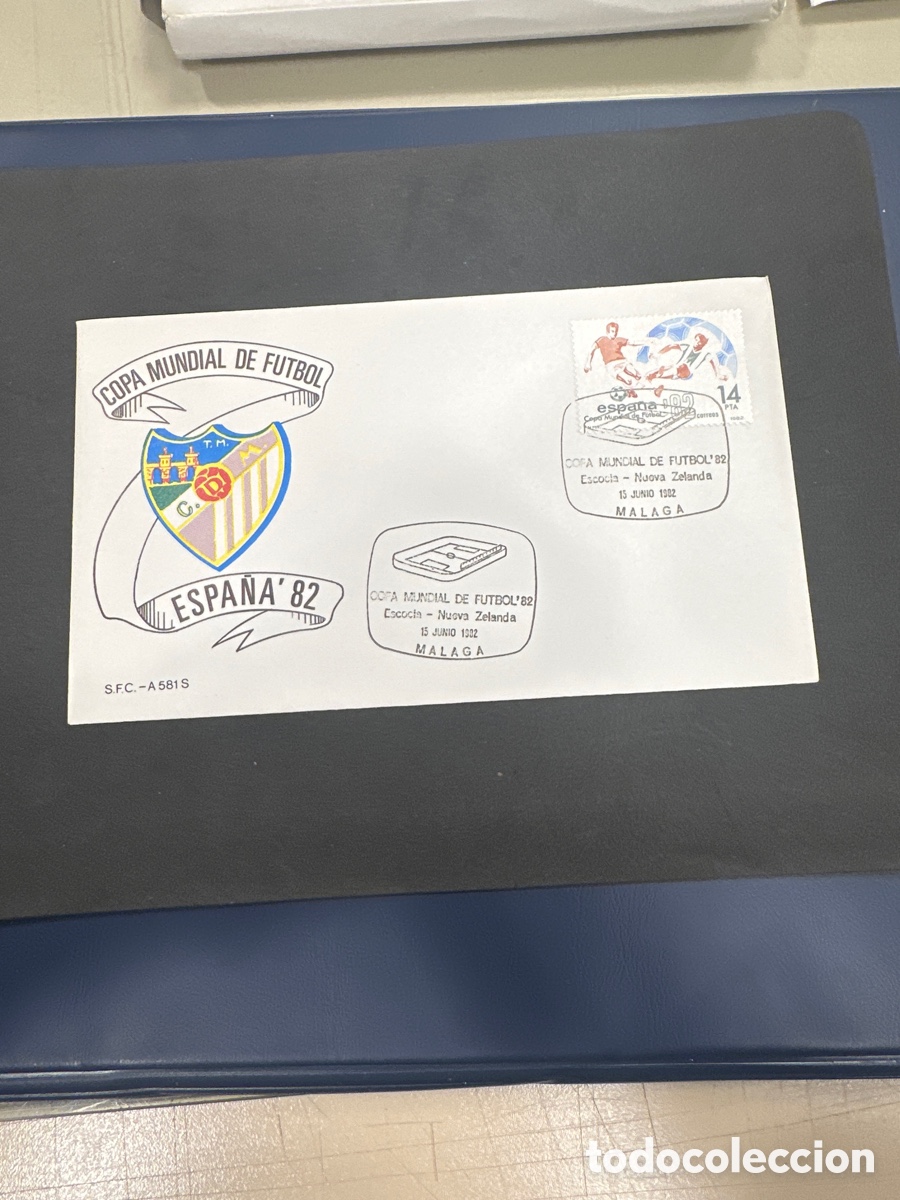 Sellos: Sobre de primer d&iacute;a escudo Club Deportivo M&aacute;laga conmemora mundial 82,