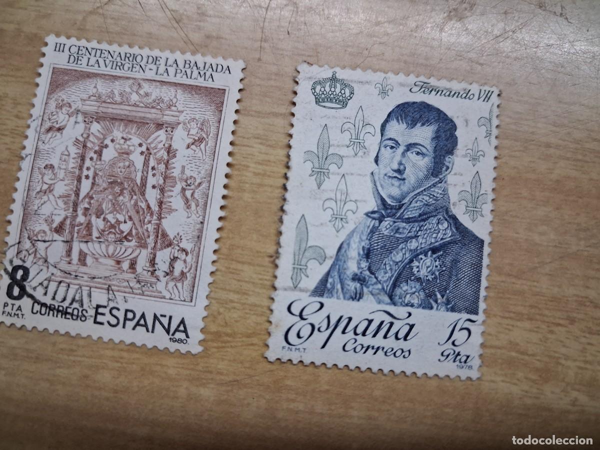 Sellos: Lote 2 sellos Espa&ntilde;a - Fernando VII&ordm; 15 pts + III centenario bajada virgen La Palma 8