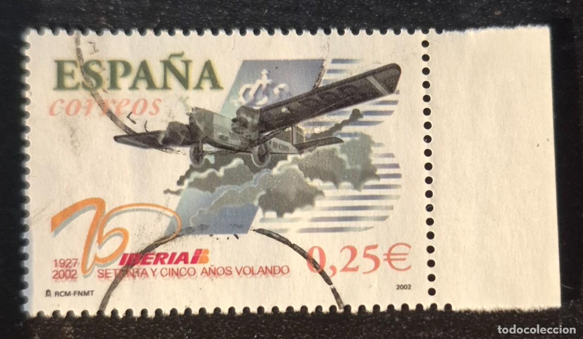 Sellos: A&ntilde;o 2002 - Edifil N.&ordm; 3907 - 75 Aniversario del primer vuelo de Iberia - Sello usado