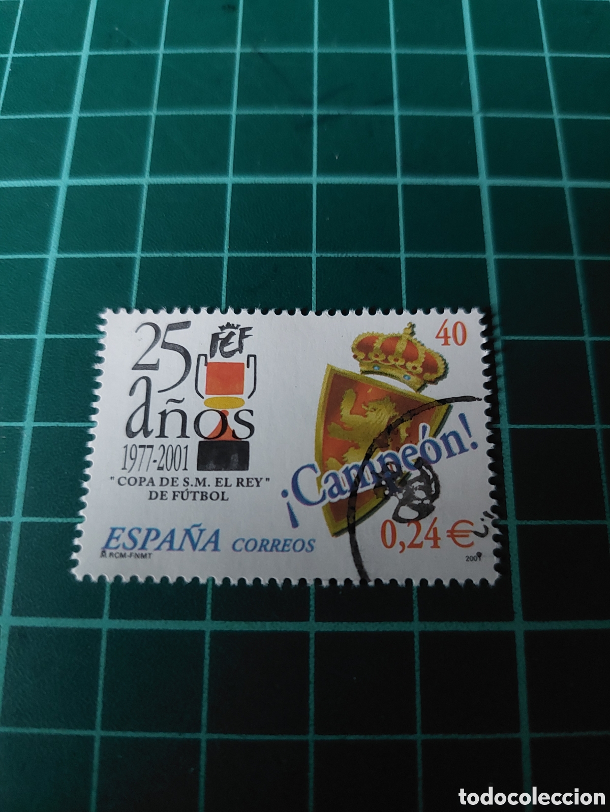 Sellos: REAL ZARAGOZA DEPORTES 25 ANIVERSARIO COPA REY EDIFIL 3805 USADA LUJO ESCUDO