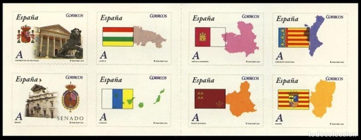 Sellos: Espa&ntilde;a 2010 edifil 4524C Sellos ** Carnet Comunidades Autonomas Mapas, Banderas Congreso Diputados,