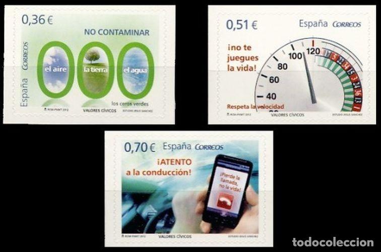 Sellos: Espa&ntilde;a 2012 edifil 4696/98 Sellos ** Valores Civicos No Contaminar el aire tierra agua Los Ceros