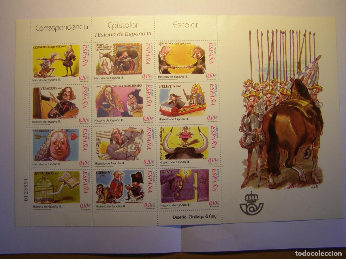 Sellos: Hoja sellos correspondencia epistolar escolar, Historia de Espa&ntilde;a III , nuevos, sin usar.