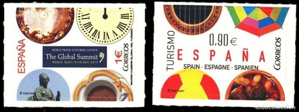 Sellos: Espa&ntilde;a 2015 Edifil 4928/9 Sellos ** Turismo Guitarra, Sombrilla, Futbol y Fabada y Logotipo oficial