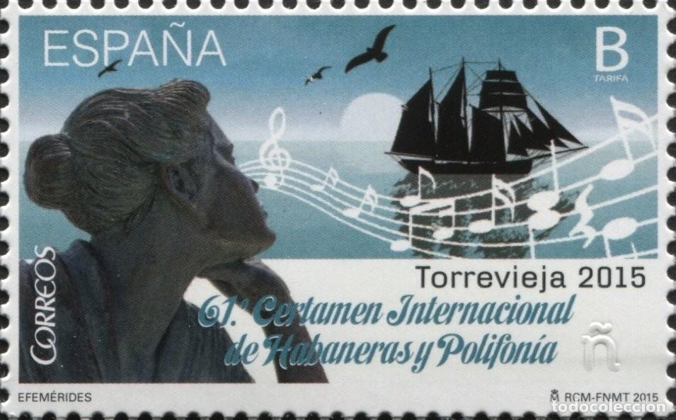 Sellos: Espa&ntilde;a 2015 Edifil 4981 Sello &ordm; Efem&eacute;rides 61 Certamen de Habaneras y Polifon&iacute;a Escultura la Bella