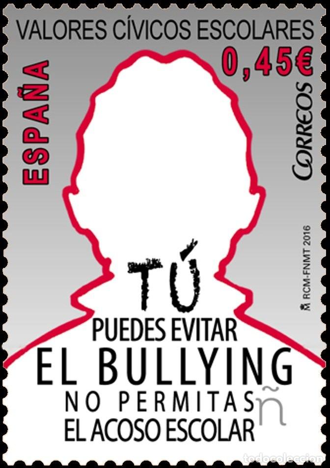 Briefmarken: Espa&ntilde;a 2016 Edifil 5027 Sello ** Valores C&iacute;vicos contra el acoso escolar (bulling) silueta humana