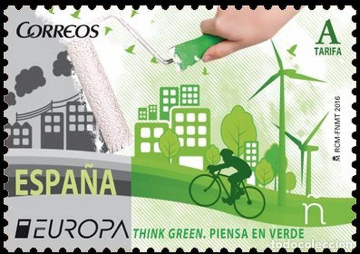Sellos: Espa&ntilde;a 2016 Edifil 5055 Sello ** Europa CEPT Think Green Piensa en Verde Ciudad Contaminada Ciudad