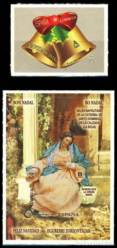 Sellos: Espa&ntilde;a 2016 Edifil 5099/100 Sellos ** Navidad Adorno Campanas Navide&ntilde;as y La Virgen Maria Belen