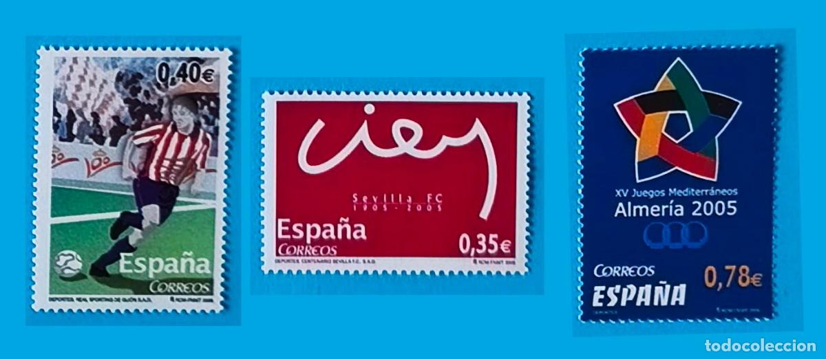 Sellos: DEPORTES 2005 - CENTENARIO SEVILLA - CENTENARIO SPORTING - JUEGOS ALMER&Iacute;A - EDIFIL 4156-58