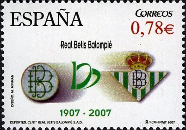 Sellos: Espa&ntilde;a 2007 Edifil 4341 Sello ** Deportes Sport Futbol Centenario Real Betis Balompie SAD Escudos