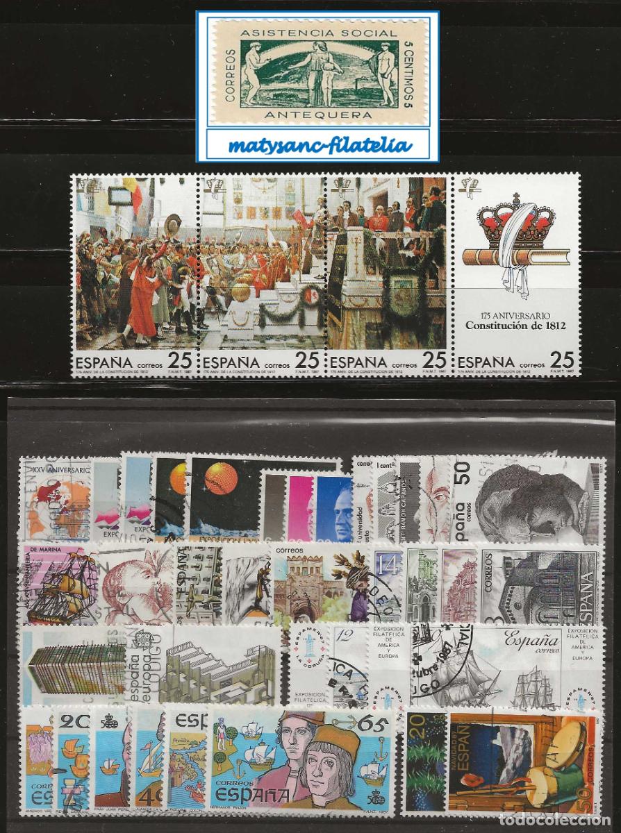 Sellos: ESPA&Ntilde;A 1987. A&Ntilde;O COMPLETO SIN HOJITAS. USADO.