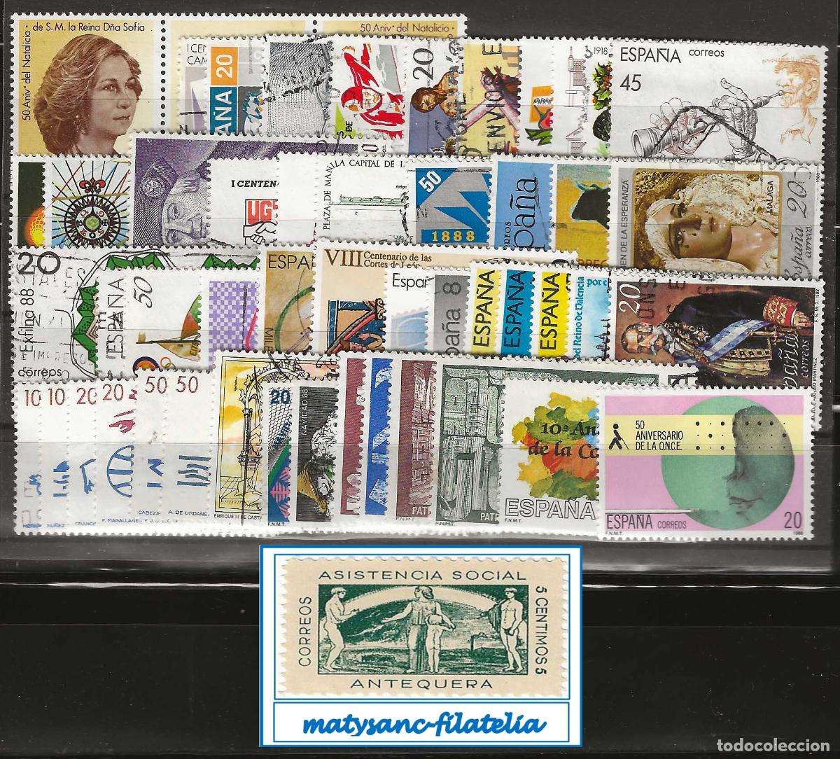 Sellos: ESPA&Ntilde;A 1988. A&Ntilde;O COMPLETO SIN HOJITAS. USADO.