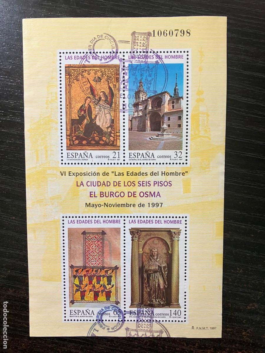Sellos: Las edades del Hombre - HB Hojita bloque 1997 - Usada matasellos primer d&iacute;a - Edifil 3494