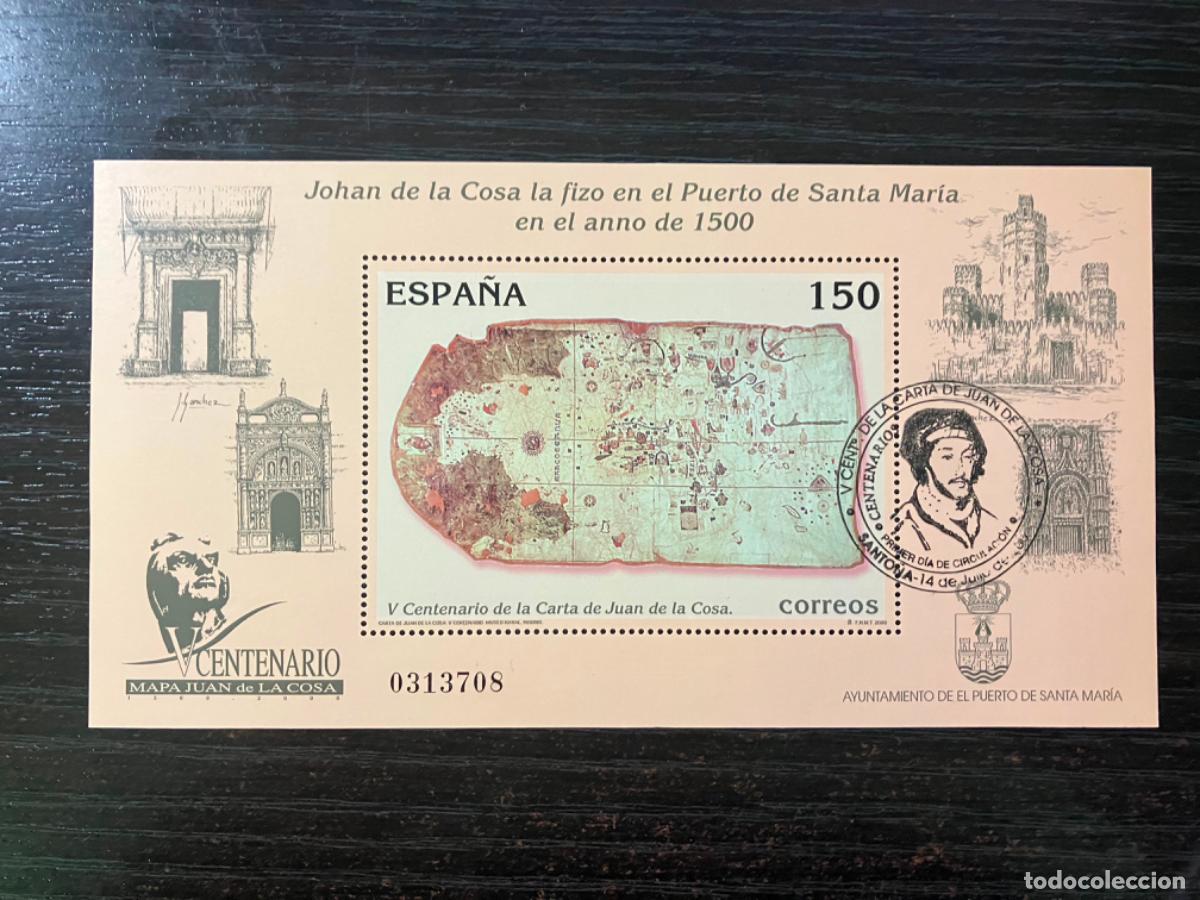 Sellos: V Centenario Carta Juan de la Cosa HB Hojita bloque 2000 - Usada matasellos primer d&iacute;a - Edifil 3722