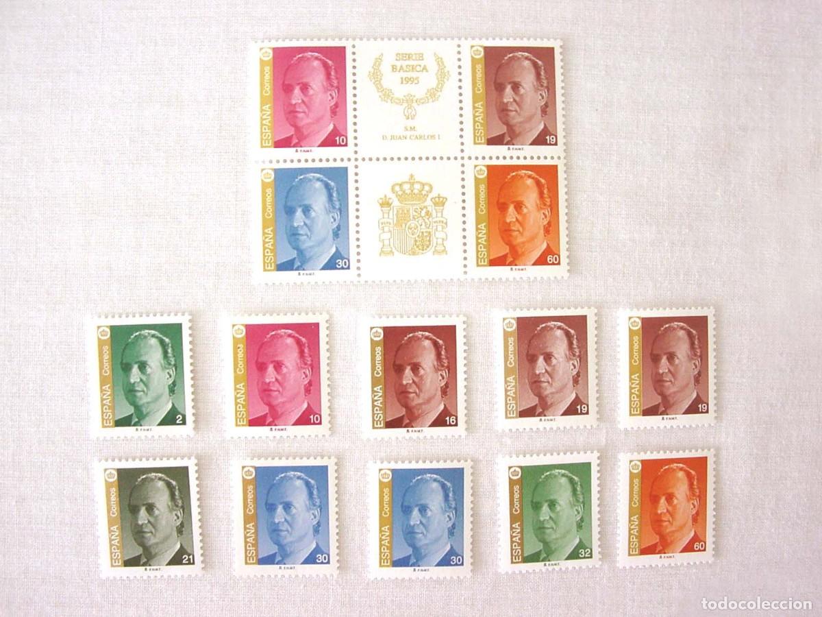 Sellos: Lote Sellos Serie B&aacute;sica 1995 SM D. Juan Carlos I Espa&ntilde;a Nuevo Pliego 4 sellos + 10 Sellos sueltos