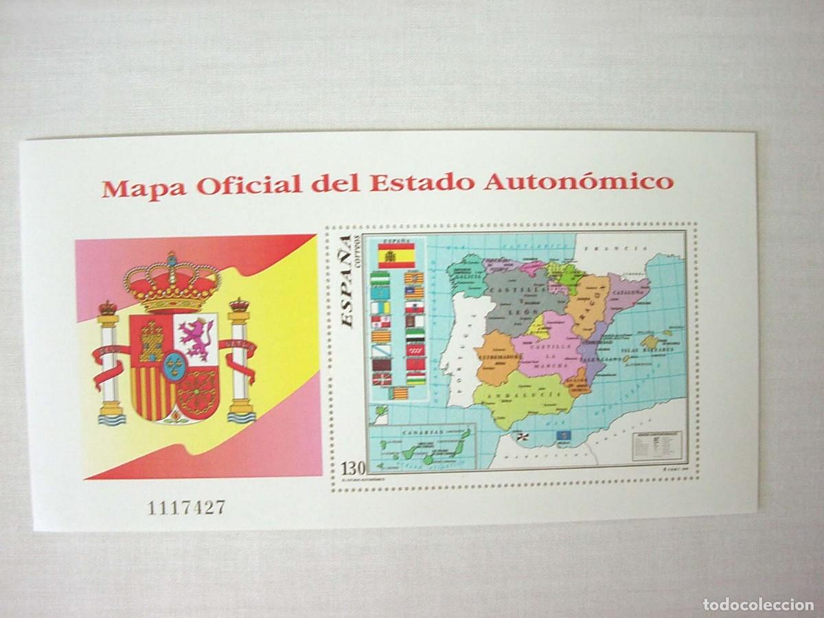 Sellos: Hoja 1 Sello Nuevo Mapa Oficial Estado Aut&oacute;nomico Espa&ntilde;a Exposici&oacute;n Mundial de Filatelia Sevilla1996