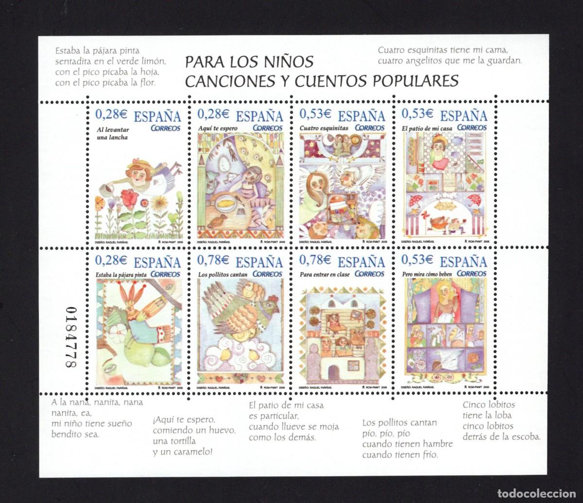 Sellos: Sello nuevo. Para los Ni&ntilde;os. Canciones y Cuentos Populares. 14 febrero 2005. Edifil hojita 4154.