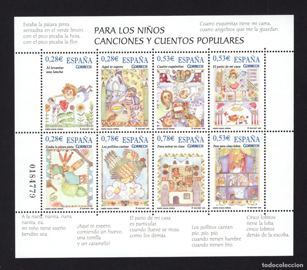Sellos: Sello nuevo. Para los Ni&ntilde;os. Canciones y Cuentos Populares. 14 febrero 2005. Edifil hojita 4154.
