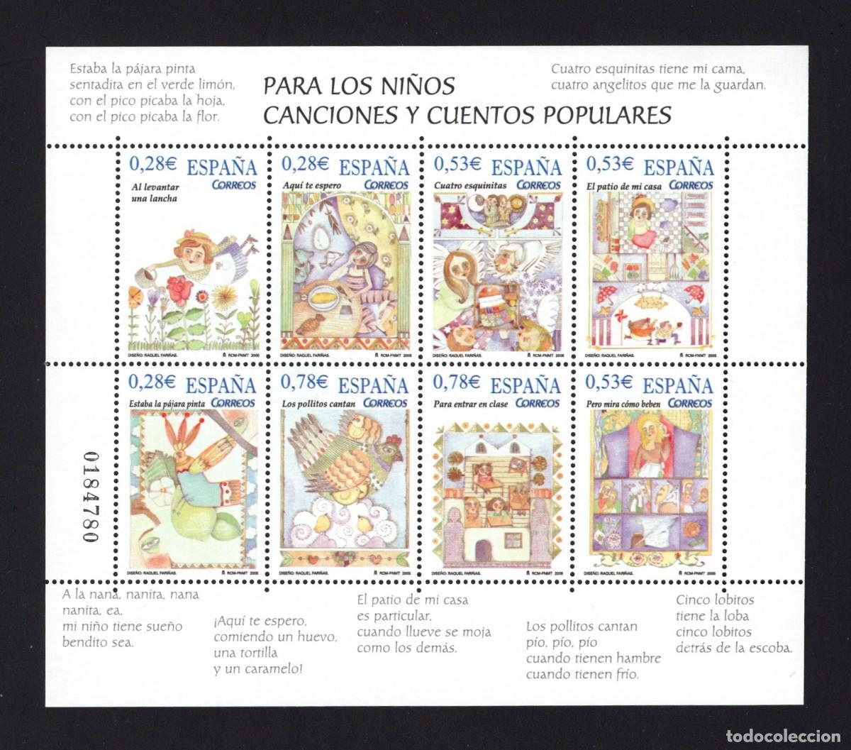Sellos: Sello nuevo. Para los Ni&ntilde;os. Canciones y Cuentos Populares. 14 febrero 2005. Edifil hojita 4154.