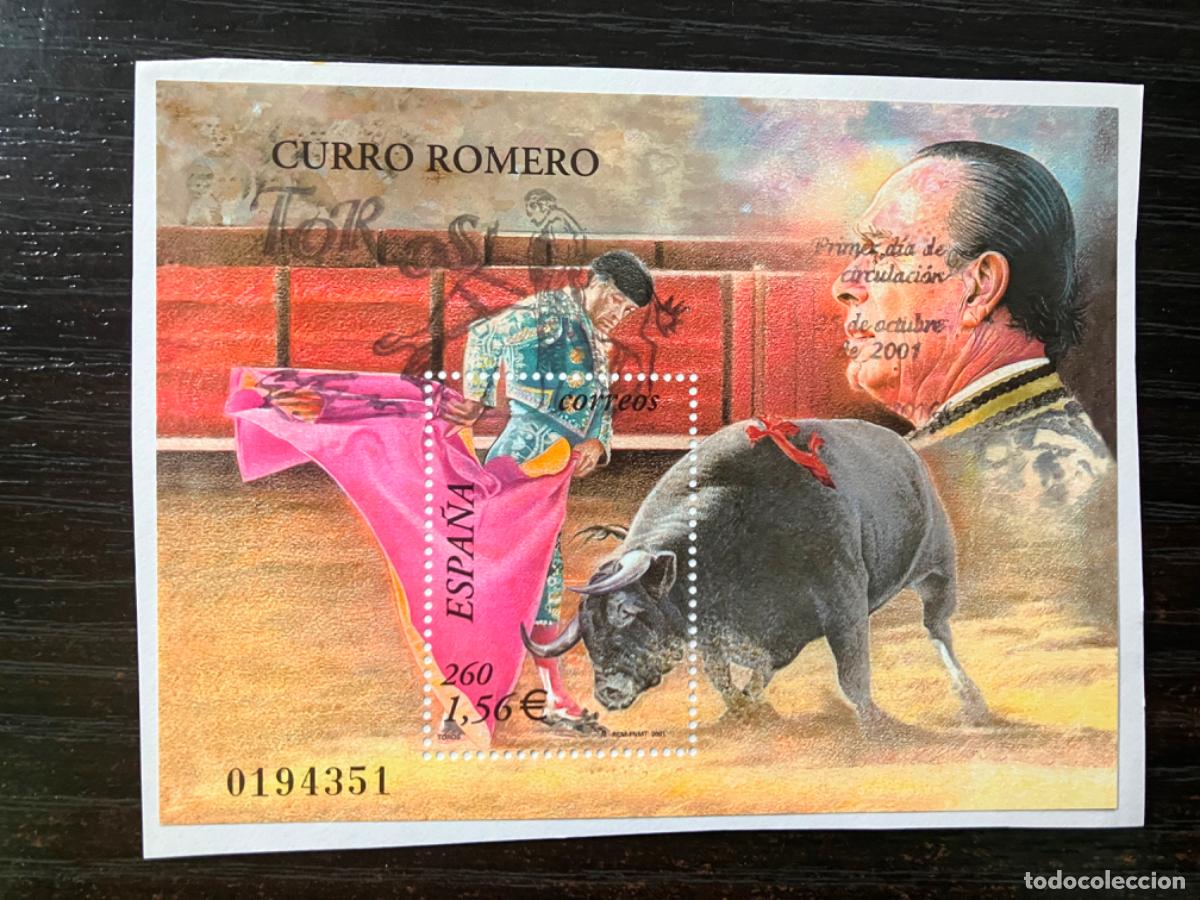 Sellos: Toros - HB Hojita bloque 2001 - Usada matasellos primer d&iacute;a - Edifil 3834