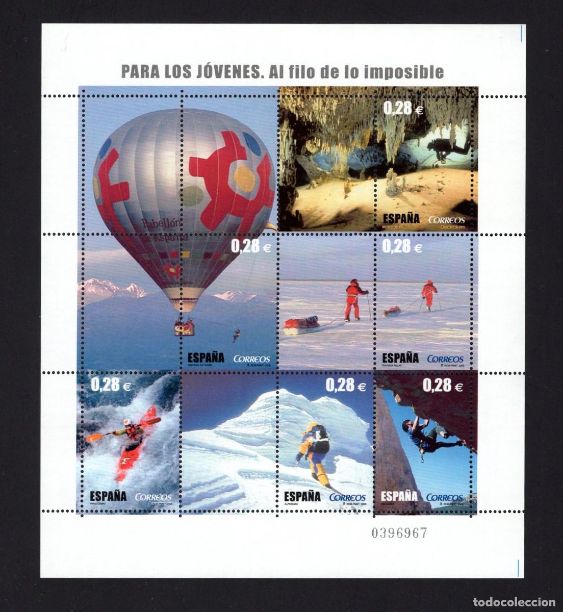 Sellos: Sello nuevo. Para los J&oacute;venes. Al Filo de lo Imposible. 24 de Octubre 2005. Edifil SH 4193.