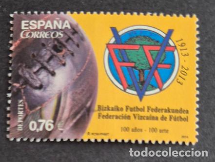 Sellos: Espa&ntilde;a 2014 - Deportes, centenario de la Federaci&oacute;n Vizca&iacute;na de F&uacute;tbol, 0.76&euro; (Edifil 4889 &ordm;)