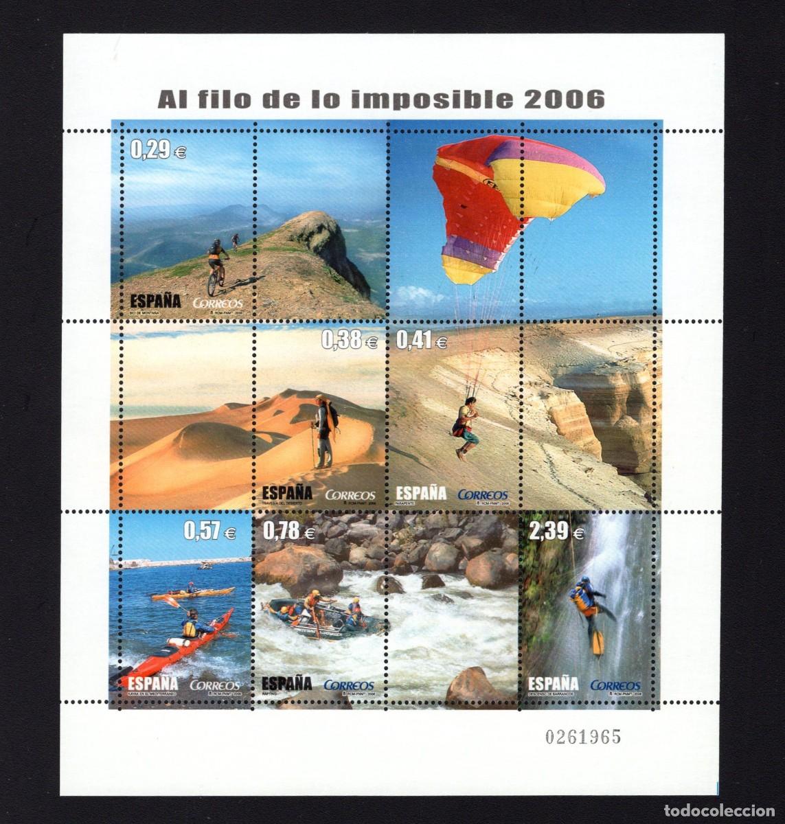 Sellos: Sello nuevo. Deportes. Al Filo de lo Imposible. 22 de marzo de 2006. Edifil hojita 4224.