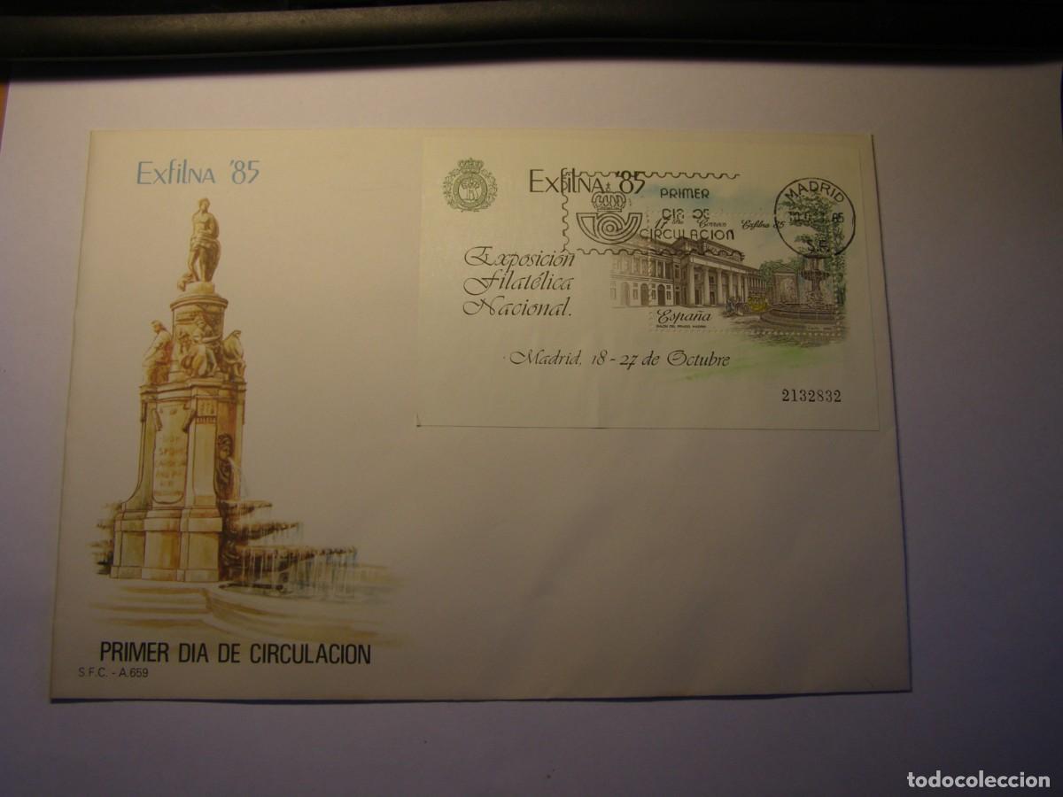 Sellos: Sobre primer dia sellos Espa&ntilde;a, sin usar, Exfilna-85.