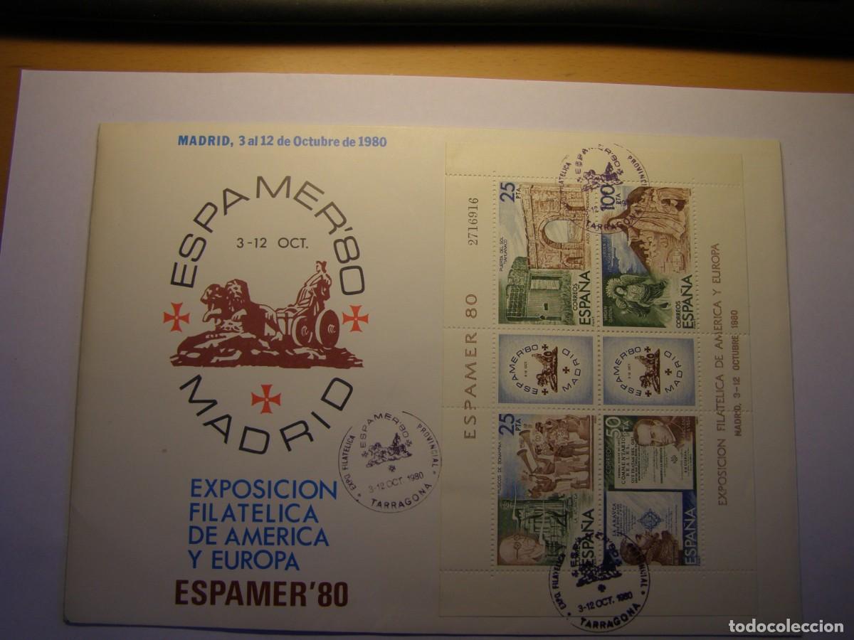 Sellos: Sobre primer dia sellos Espa&ntilde;a, sin usar, Espamer 80, Tarragona.