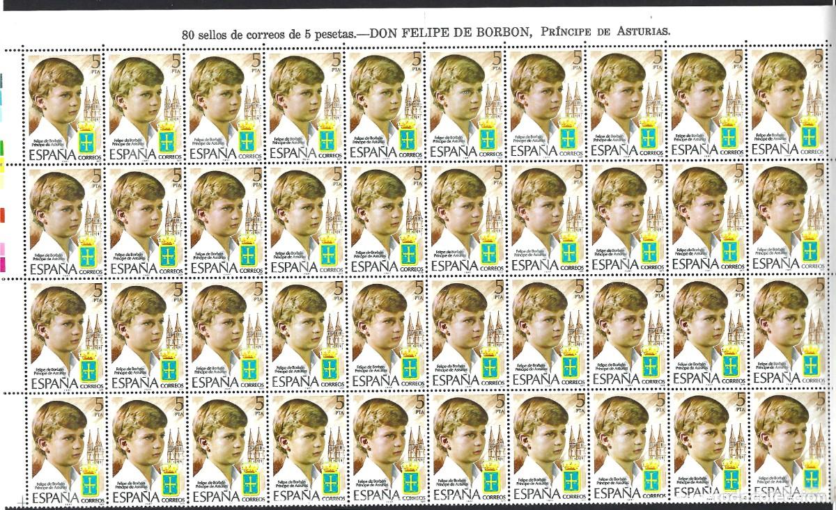 Sellos: Espa&ntilde;a 1977 lote de 40 sellos Pr&iacute;ncipe de Asturias Don Felipe de Borb&oacute;n edifil 2449 nuevos**
