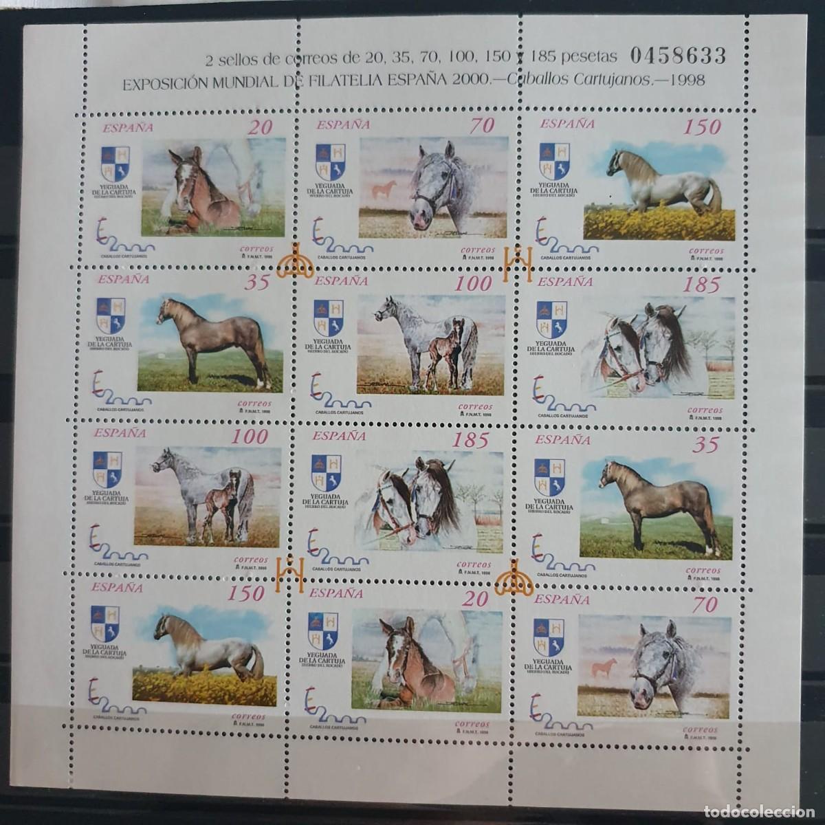 Francobolli: HOJA BLOQUE EDIFIL 3609 ** A 3613 ** CABALLOS ESPA&Ntilde;A 1998