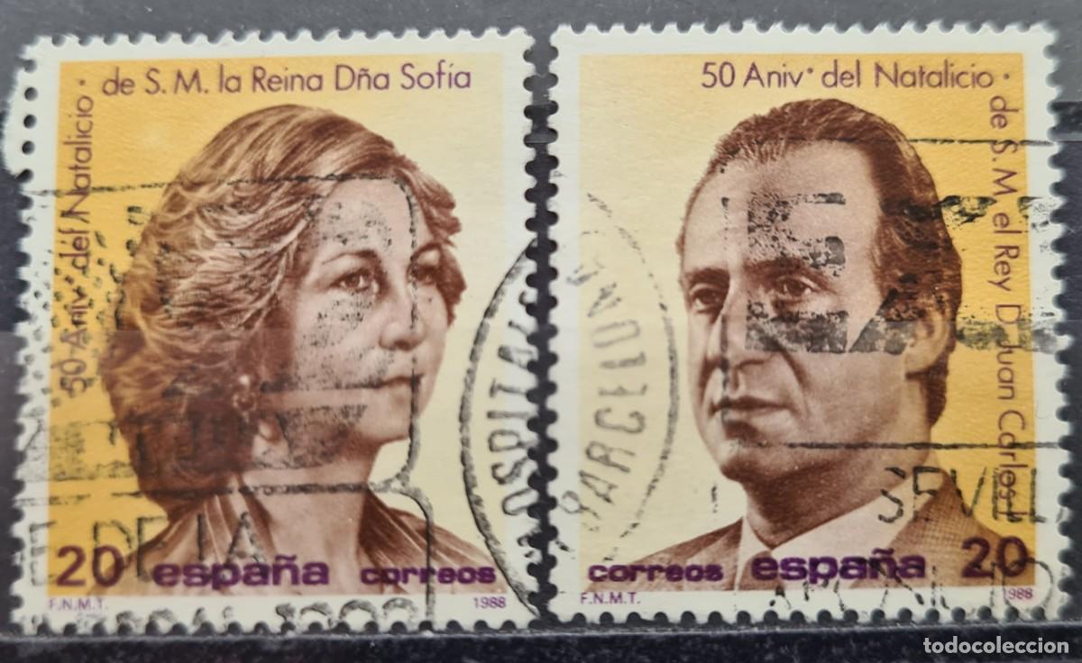 Sellos: Serie completa de sellos usados de Espa&ntilde;a 1988: 50 aniversario de Juan Carlos I y la Reina Sof&iacute;a