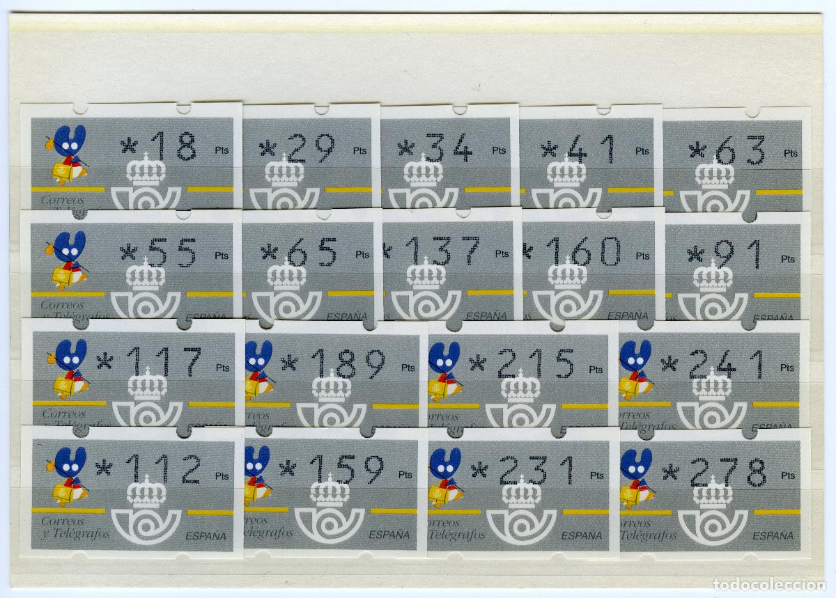 Sellos: ESPA&Ntilde;A 1994 &middot; ATM KL&Uuml;SSENDORF &middot; XACOBEO'93, RARA serie 18 valores PROTOTIPO INESC, sin n&uacute;mero #H1059