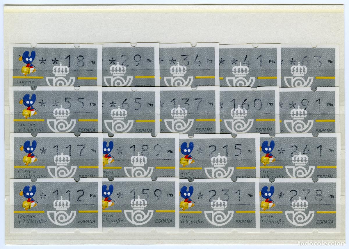 Sellos: ESPA&Ntilde;A 1994 &middot; ATM KL&Uuml;SSENDORF &middot; XACOBEO'93, serie 18 valores 4 D&Iacute;GITOS, 2&ordf; TARIFA, sin n&uacute;mero #H1058