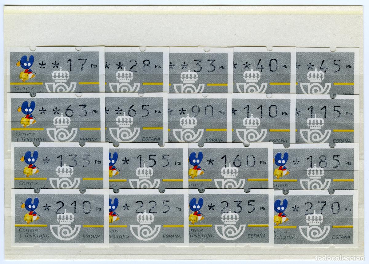 Sellos: ESPA&Ntilde;A 1993 &middot; ATM KL&Uuml;SSENDORF &middot; XACOBEO'93, serie 18 valores 4 D&Iacute;GITOS, 1&ordf; TARIFA, sin n&uacute;mero #H1057