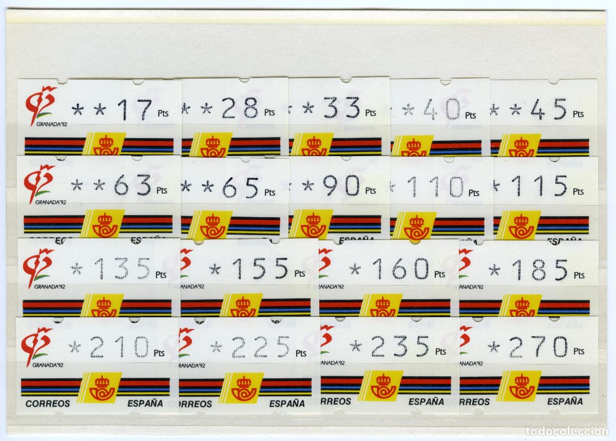 Sellos: ESPA&Ntilde;A 1993 &middot; ATM KL&Uuml;SSENDORF &middot; EXP. FIL. GRANADA '92, serie 18 valores 4 D&Iacute;GITOS, sin n&uacute;mero #H1056