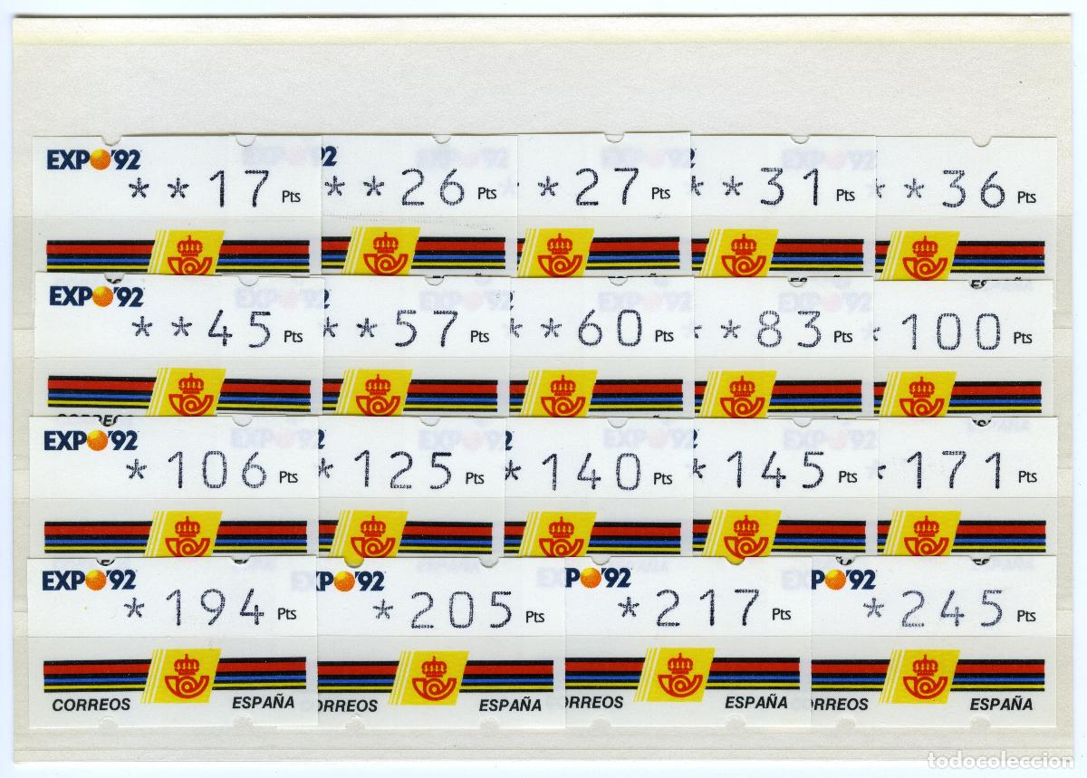 Sellos: ESPA&Ntilde;A 1993 &middot; ATM KL&Uuml;SSENDORF &middot; EXP. FIL. GRANADA '92, serie 19 valores 4 D&Iacute;GITOS, sin n&uacute;mero #H1055