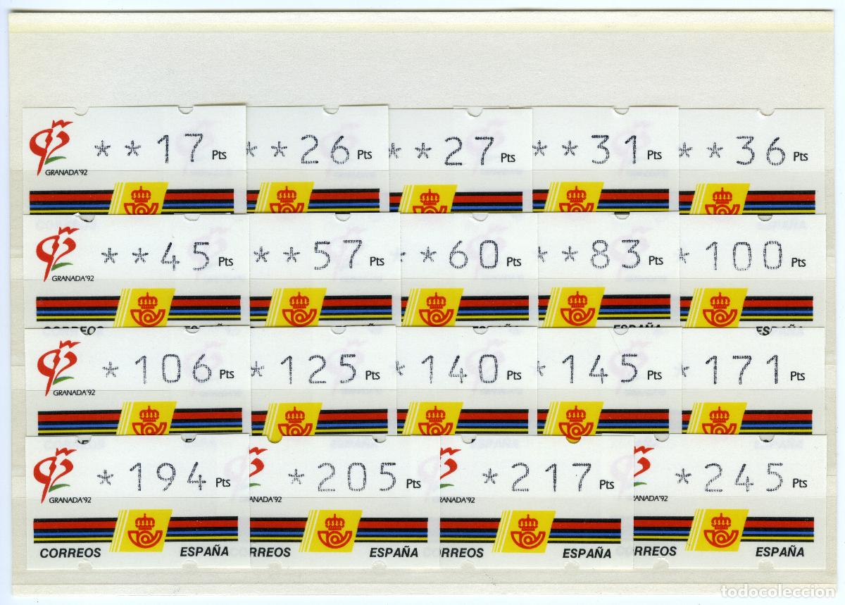 Sellos: ESPA&Ntilde;A 1993 &middot; ATM KL&Uuml;SSENDORF &middot; EXP. FIL. GRANADA '92, serie 19 valores 4 D&Iacute;GITOS, sin n&uacute;mero #H1060