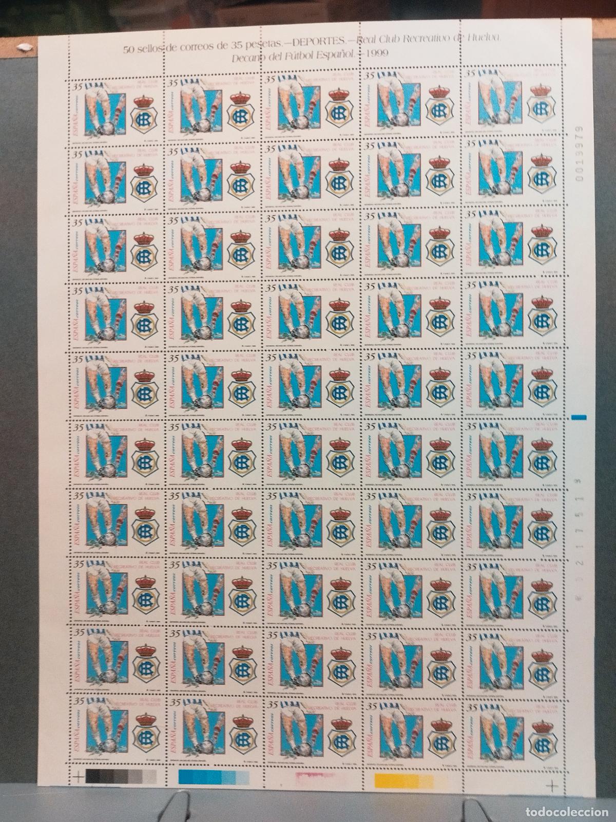 Sellos: ESPA&Ntilde;A. EDIFIL 3644. FUTBOL. REAL CLUB RECREATIVO DE HUELVA. 50 SERIES NUEVAS EN PLIEGO