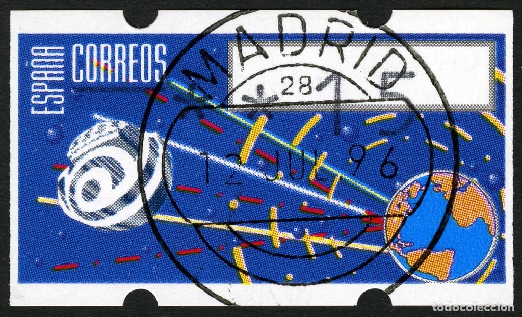 Sellos: ATM ESPA&Ntilde;A 1996 &middot; KL&Uuml;SSENDORF (IBM) &middot; 15 PESETAS &middot; TIERRA Y ESPACIO &middot; MAT. PRIMER DIA, MADRID #ES018