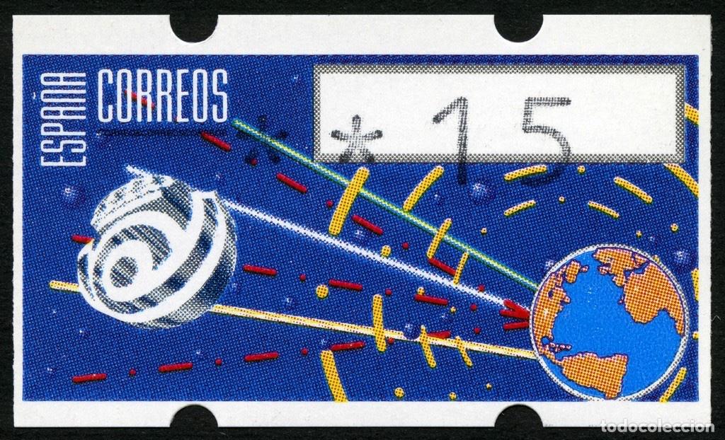 Sellos: ATM ESPA&Ntilde;A 1996 &middot; KL&Uuml;SSENDORF &middot; 15 PESETAS (AUTOSERVICIO POSTAL - IBM) &middot; TIERRA Y ESPACIO ** #ES017