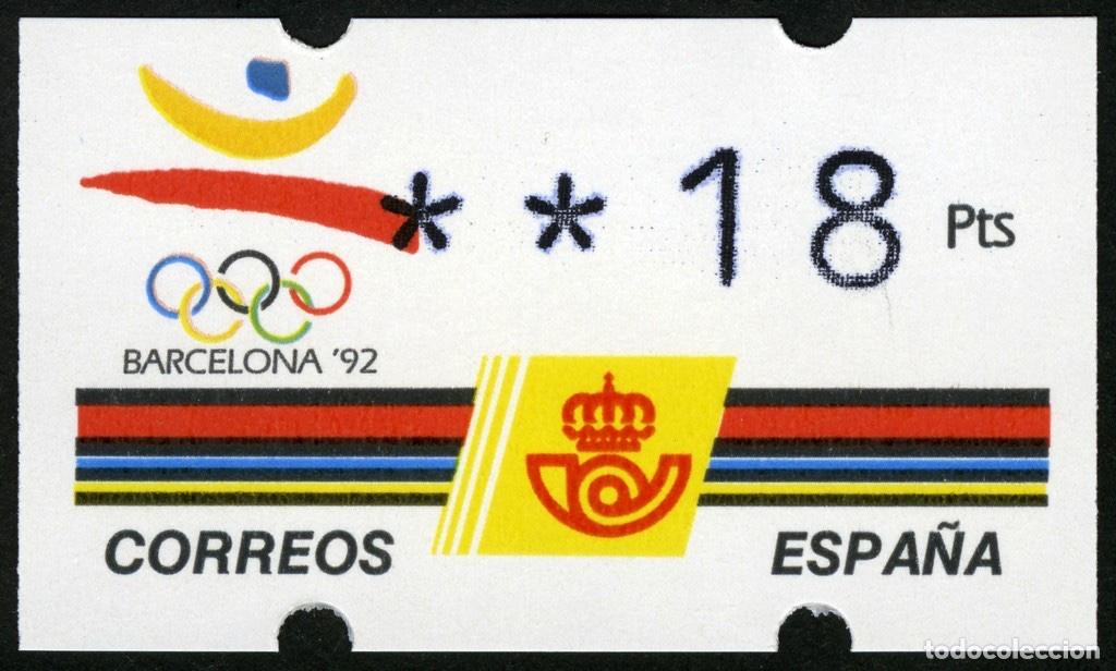 Sellos: RARO ATM ESPA&Ntilde;A 1993 &middot; KL&Uuml;SSENDORF &middot; 18 PESETAS con 4 D&Iacute;GITOS &middot; BARCELONA'92 JUEGOS OL&Iacute;MPICOS #ES010