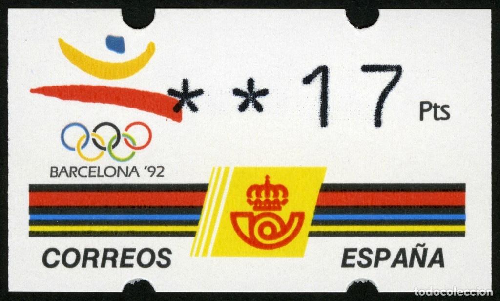 Briefmarken: RARO ATM ESPA&Ntilde;A 1993 &middot; KL&Uuml;SSENDORF &middot; 17 PESETAS con 4 D&Iacute;GITOS &middot; BARCELONA'92 JUEGOS OL&Iacute;MPICOS #ES010