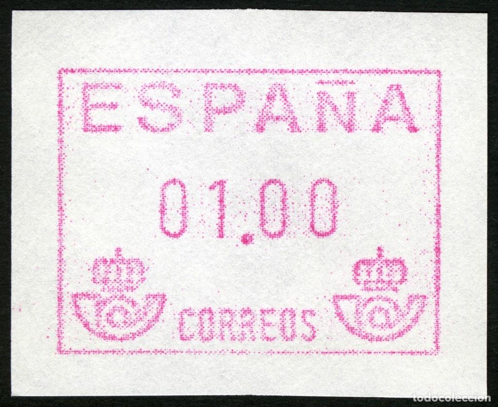 Sellos: ATM ESPA&Ntilde;A (1989-1991) &middot; FRAMA &middot; 1 PESETA en PAPEL BLANCO (MICHEL: &rdquo;PAPIER E&rdquo;) &middot; MUY ESCASO #ES002