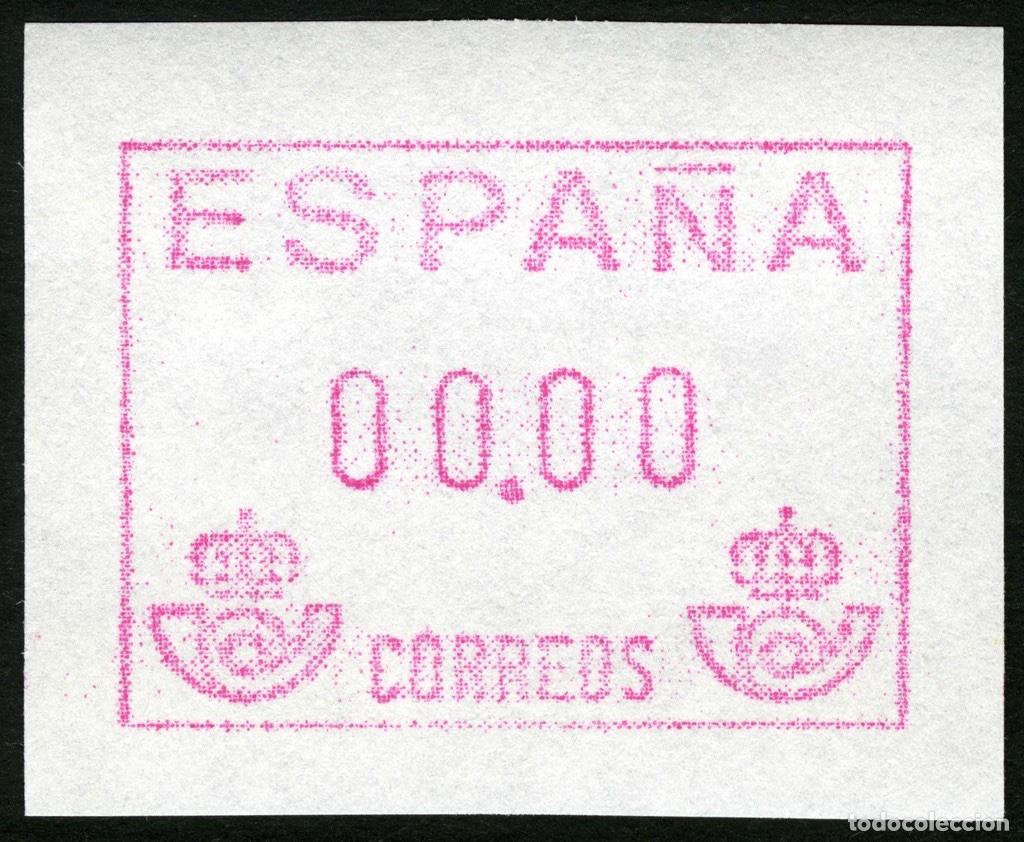 Sellos: ATM ESPA&Ntilde;A (1989-1991) &middot; FRAMA &middot; TEST 00.00 en PAPEL BLANCO (MICHEL: &rdquo;PAPIER E&rdquo;) &middot; MUY ESCASO #ES020